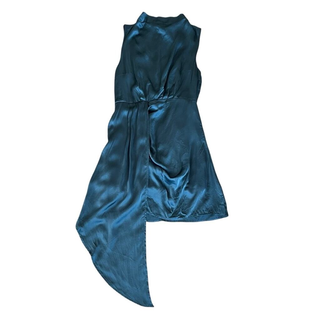 By Anthropologie Maeve Women’s Mock-Neck Draped Silk Teal Asymmetric Hem Dress 4 - Picture 11 of 12